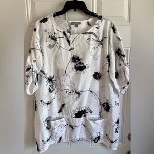 Habitat Linen Retro Vintage‎ Floral Swing Shirt S White Black Floral Lagenlook